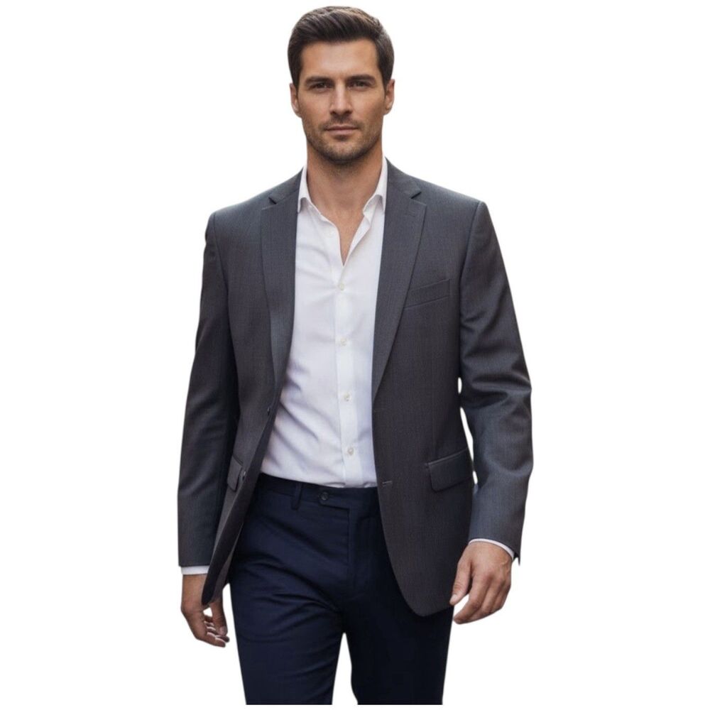 Hugo Boss Blazer Mens 44 Long Gray Stretch Virgin Wool Two Button Suit Jacket